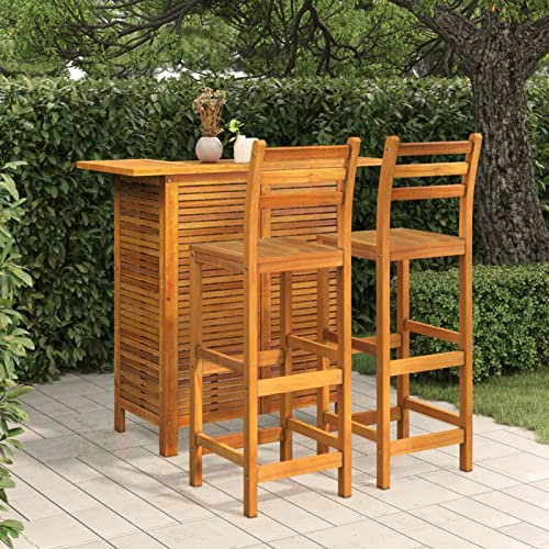 3-teiliges Bar-Set für den Außenbereich, Terrasse, Massivholz, Akazie, Gartentisch und Esszimmerstühle, Gartenmöbel-Set mit Rückenlehne, Barstühle, Gartenbar-Set Option