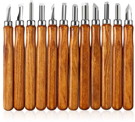12 Pcs Kit di Strumenti per Intaglio del Legno, Coltelli da Intaglio, Scalpelli Sgorbie per legno Set per Intagliare Legno, Frutta, Verdura, Intaglio Fai da Te