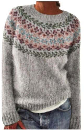 Pull Femme Hiver Chaud Chic Tricot Jacquard Pulls Pull Fin col Bateau avec Motif geometrique Vintage Pull Norvégien Grande Taille Pas Cher Pullover tricoté Leger Chandail Manche Longue Thermal