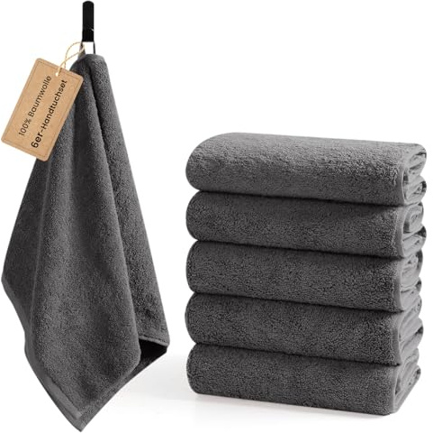 SEMAXE 6er-Handtücher Set in Grau, aus 100% Baumwolle, Oeko-TEX Zertifiziert, weich & saugstark, mit praktischen Aufhängebändern, in Geschenkbox