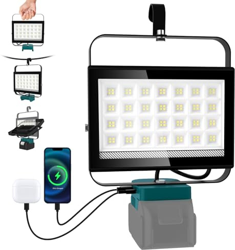 NATPOW Lampada da lavoro a LED, ricaricabile, faretto portatile, rotazione di 180°, lampada da campeggio per cantiere, garage, officina