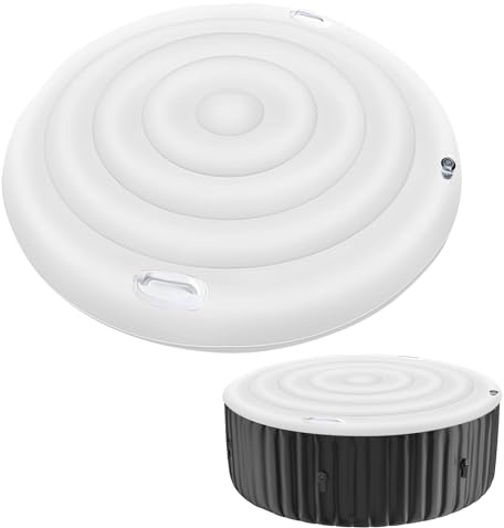 Cubierta hinchable para bañera de hidromasaje, redonda, cubierta de piscina inflable, accesorios de jacuzzi, cubierta térmica universal de ahorro de energía para jacuzzis, inflado rápido, con asa (140