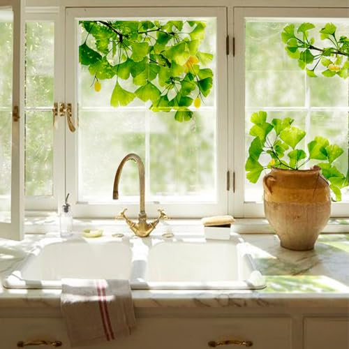 Flortlias Green Leaf Window Sticker Tropical Decorative Window Clings for Glass Door Decor, Green Ginkgo