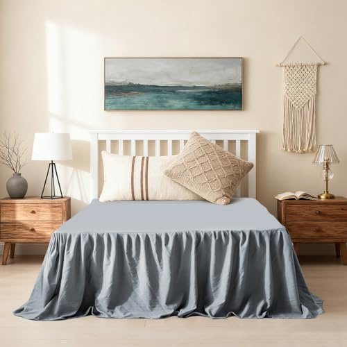 RANJIMA Volant Betthusse, Eleganter Bettrock 140 x 200 cm mit Rüschen Höhe 45 cm Wrap Around Style Bettrock zum Umwickeln Bettvolant Bezug für Lattenrost