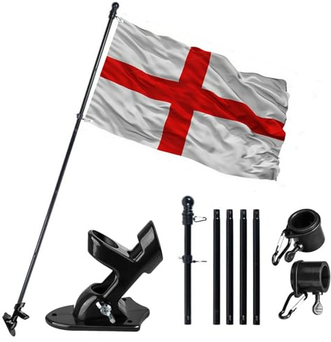 Flag Poles for Garden,Flag Pole Kit,Wall Mounted Flagpole Holder with Mounting Bracket,Stainless Steel Flags Pole Set for House Garden Yard Outdoor Fence (With england flags 5ft x 3ft, 6FT/1.8M)