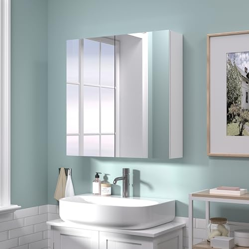 HAUSCHEN HOME 24x24 inch Bathroom Wall Cabinet, Saver Storage Cabinet, Medicine Cabinet with 2 Door and Adjustable Shelves, White（Assembly Required）