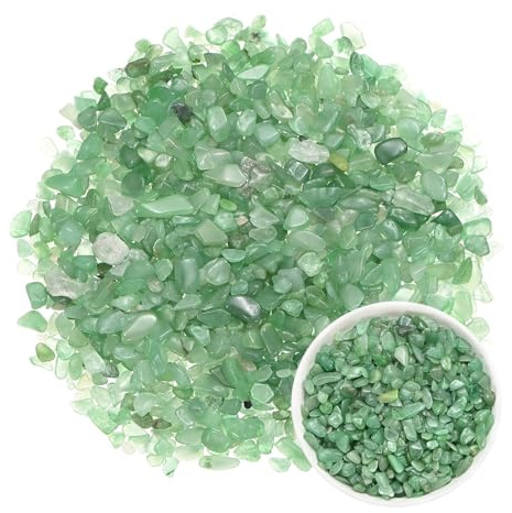 M METERXITY 1.1lb/500g Assorted Tumbled Chips Stone, 5-7 mm Crushed Crystal Quartz Pieces for Vases Filler/Aquarium/Succulent Plants Decor, Irregular Shaped Stones [Green]