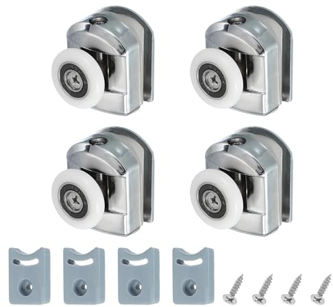 QUARKZMAN 23 mm Roulettes Pour Porte De Douche, Roues Guidage Poulies Pour Portes De Douche Simple Avec Bloc Anti-Collision & Vis Pour Portes En Verre 4-6mm Argent 4 Pcs