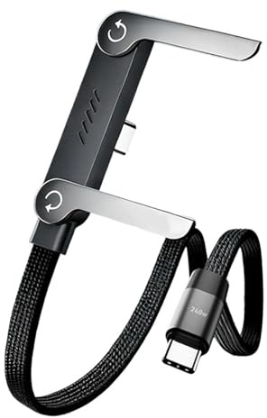 Hyunlai Sideways - Caricatore per telefono, cavo di ricarica 2 in 1 con supporto per telefono, ricarica super veloce da 240 W e supporto pieghevole, cavo universale di tipo C per smartphone
