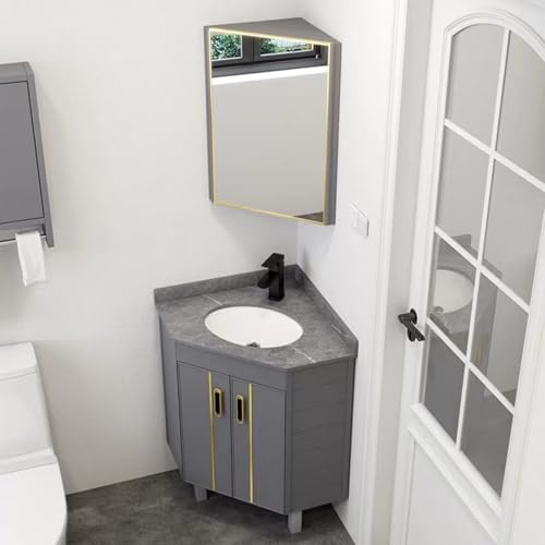 TXGJWRA Bathroom Vanity with Sink & Mirror Cabinet, Corner Bathroom Sink, Bathroom Sink Cabinet, Floor Standing Bathroom Vanity Sink Set for Small Space,
