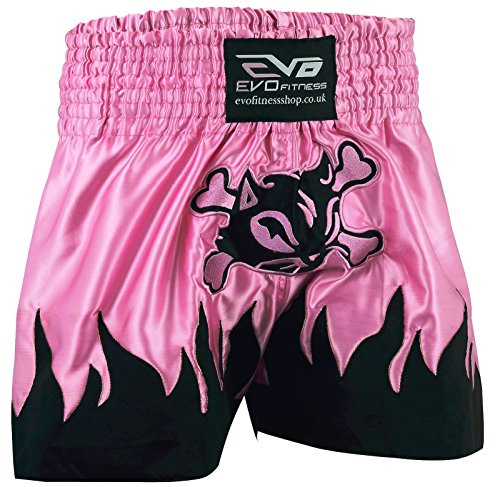 EVO Fitness Ladies Muay Thai Shorts Girls MMA Kick Boxing Martial Arts Women Fight Gear (Pink, Large)
