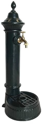 Fontaine de Jardin à Poser Source en Fonte d'Aluminium Patinée Vert Anglais avec Robinet Fonctionnel en Laiton 26x35x72cm