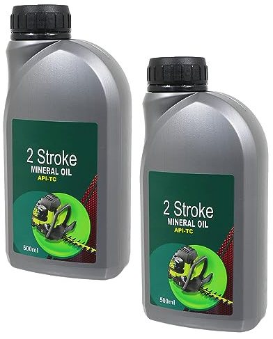 SPARES2GO 2 Stroke Low Smoke Mineral Oil for Petrol Brush Cutter Hedge Trimmer 500ml (Pack of 2)