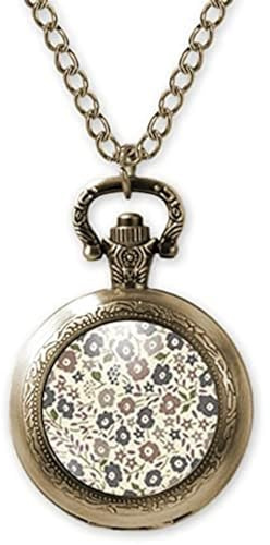 Taschenuhr, illustriertes Sautoir, Liberty chic, Blumen, braun, blau, beige (ref.11).