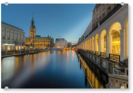 artboxONE Acrylglasbild 90x60 cm Städte/Hamburg Hamburg Rathaus und Alsterarkaden Hamburg - Bild rathaus