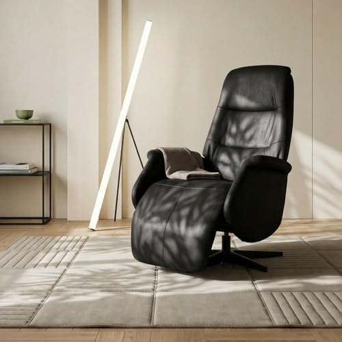 Furnhouse Delta Relaxsessel Schwarz – Manuell Verstellbarer TV-Sessel mit Liegefunktion, 360° Drehfunktion, Stoffbezug, verstellbare Kopfstütze, ergonomischer Ruhesessel für Wohnzimmer & Home-Office