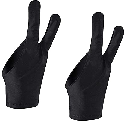 LHIABNN Free Size Two Fingers Drawing Gloves,Smudges Prevents Artist Gloves for Drawing Tablet (2 Pack)