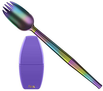 FinalSpork Collapsible, Reusable Metal Spork with Travel Case | Pocket-Sized | Stainless Steel & Platinum Grade Silicone | Eco-Friendly | Porpoise-Ful Purple Case, Rainbow Spork