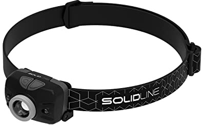 Solidline SH3, superljus LED-pannlampa, robust sport- och löplampa för huvudet, 350 lumen, 190 meter ljusvidd, uppladdningsbar med dubbel kraftkälla, gestkontroll, 1 st.