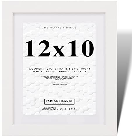 Fabian Clarke London® 12X10 Picture Frame Wooden White with White 10x8 Mount to Hang Portrait or Landscape