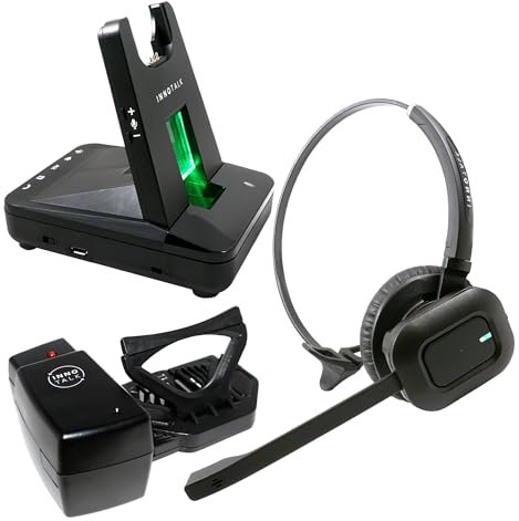 INNOTALK Auriculares inalámbricos para teléfono de escritorio con gancho remoto para encendido y apagado, 300 pies de movilidad 10 horas de conversación (Explorer)