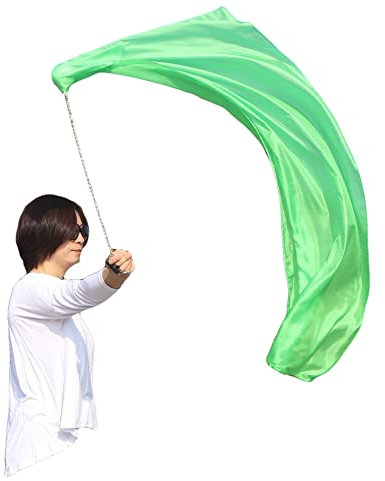 Winged Sirenny Handfärgade Siden Dansslöjor Poi-Bollar 135x60 cm för Magdans Flow Arts, Jongleringsslöja med Stålvajer och Tygväska (grön)