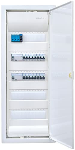 Hager VU60NC Répartiteur encastré 5 rangées avec protection contre les surtensions - Connecté avec bloc de serrage - Legrand 2 x FI 4 broches + 16 x LS B16A