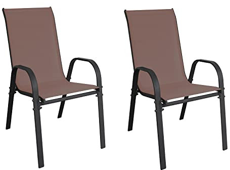 Mojawo 2 Stück Stapelsessel Gartenstuhl Gartensessel stapelbar mit Textilenbespannung Balkonmöbel Gartenmöbel Terrassenmöbel Farbe Anthrazit - Braun