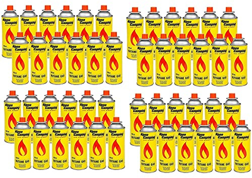 Alpen Camping Butan 48 x 400 ml gaspatroner, gasflaska för gasspis, campingspis, bunsenbrännare, lödbrännare, 400 ml, EN417 (48 stycken)