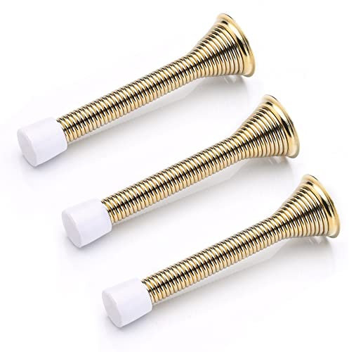 Melofo 85 mm Spring Door Stop 3 Pack Wall Mounted Spring Door Stopper Metal Door Stop Skirting Board Buffer Doorstop with Base Screws Rubber Bumper Tips for Protect Walls and Doors