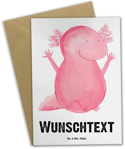 Mr. & Mrs. Panda grußkarte personalisiert Axolotl Hurra - Personalisierte Geschenke, individuelle, Karte, Schwanzlurch, Motivation, Grußkarten, Fröhlich, personalisierbar, Zufriedenheit