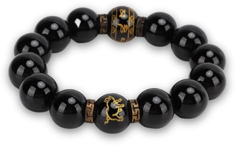 Obsidian Armband, Buddhist Black Meditation Rosenry Beads, Buddhist Bead Smycken Highland Buddha Beads Armband Luck String