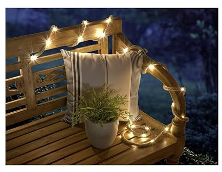 technik@all LED Lichterkette,Hanfseil' 3,1m + 0,5m Zuleitung Seil-Girlande | batteriebetrieben | 35 Micro-LED warmweiß | smarte Timerfunktion oder Dauerbetrieb | flexibel einsetzbar