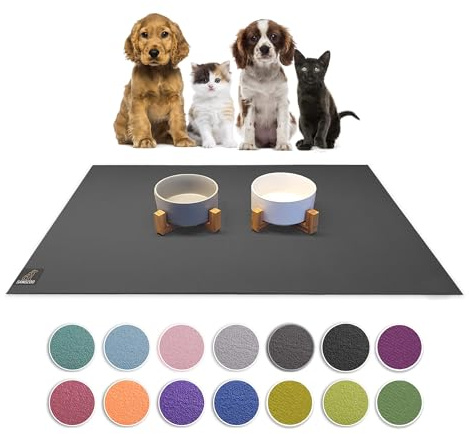 SanoZoo® Napfunterlage - Öko-TEX - Made in Germany - rutschfeste Futtermatte für Hund & Katze 60 x 60 cm Grau, wasserfest