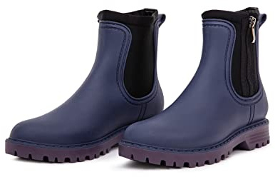 Livsstil Ankelboots för Kvinnor, Korta Wellington Stövlar, Chelsea Stövlar, Ankelstövlar med Extra Kaps Actifresh Innersulor, Regnstövlar, Tillverkade i Italien (38 - Grå lila/Svart)