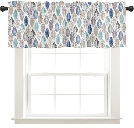 Surwin Blatt Scheibengardine Bistrogardine mit Stangendurchzug Exotisch Kurzstores Gardinen Küchenvorhang Scheibengardinen für Küche Wohnzimmer Schlafzimmer Café Bistro (70x91cm,Weiss)