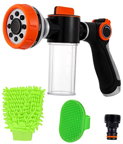 Pup Jet Dog Wash Hose, 8 Patterns High Pressure Garden Hose Soap Sprayer with Soap Dispenser Bottle for Dog Washing, Watering Flowers, Car Wash,House Cleaning, Pet Shower Bathing Tool