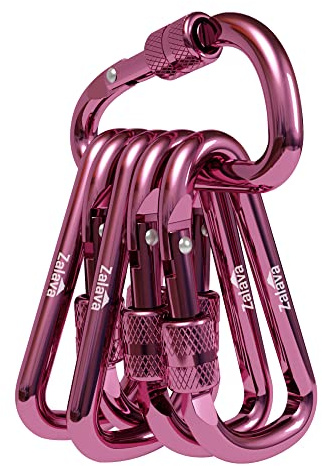 Zalava Neu Mini Schlüsselanhänger Karabiner, 6 Pcs Karabiner Rosa mit Schraubverschluss Aluminium Mehrfunktionale 6cm Karabinerhaken für Camping, Angeln, Wandern Oder Reisen