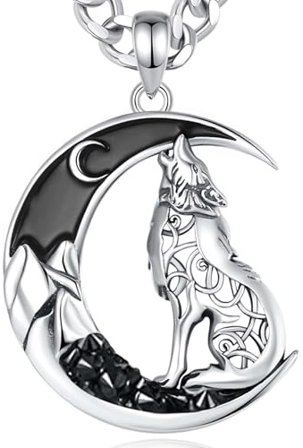 INFUSEU Wikinger Halskette für Männer, 925 Sterling Silber Lebensbaum Yggdrasil Anhänger Wolf Schmuck Valknut Jormungandr Odin Raven Allah Geschenk für Männer