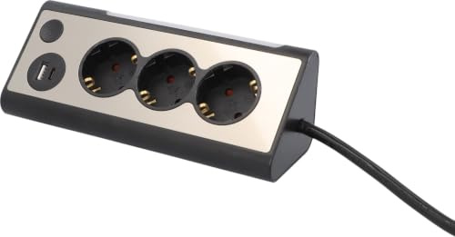 UNITEC Hörn-bordsuttag med 3 uttag, 2 USB-portar, pekbrytare för att styra den integrerade LED, IP20, perfekt för kök, kontor eller verkstad, rostfritt stål front 3 680 W