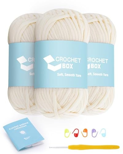 CROCHET BOX Beginner Yarn - 3 PCS Off-White Cotton Nylon Blend, Warm Color, Easy Stitches, Won't Split, Thoughtful Gift