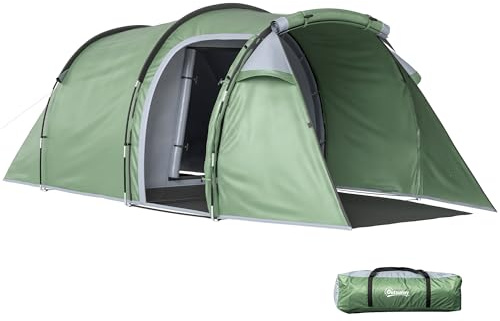 Outsunny 2 Man Tunnel Tent Sewn-in Groundsheet 426 x 206 x 154cm Dark Green