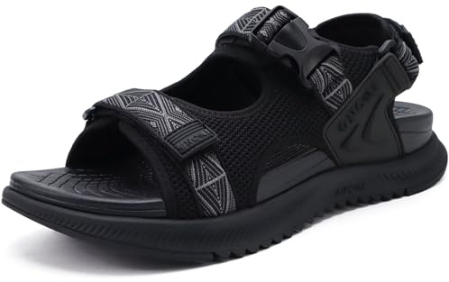 ONCAI Walking Sandals Men,Arch Support Hiking Trail Man Fisherman Sandals,Breathable Mesh Water Beach and Orthopedic Father Sports Recovery Slides with Adjustable Strap Black Size 9