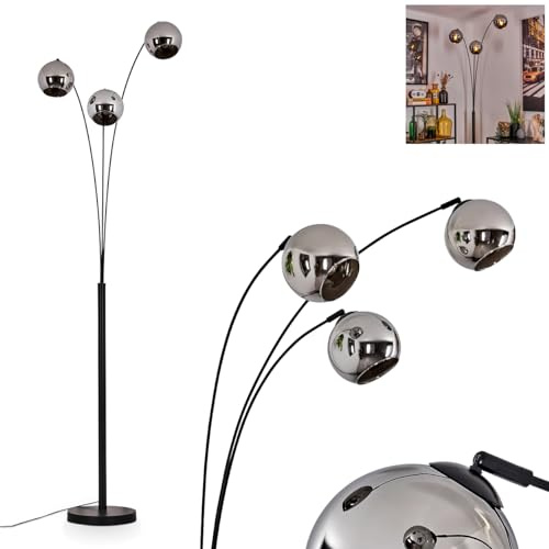 Stehleuchte Koyoto, Stehlampe aus Metall/Glas in Schwarz/Chromfarben, Leuchte im modernen Retro/Vintage-Design mit Schirmen aus Glas (Ø 15 cm) u. Fußschalter, Höhe 210 cm, 3 x E14, ohne Leuchtmittel