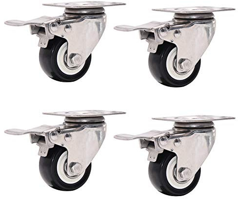 Schwerlastrollen Lenkrollen, Drehteller oder Räder, bewegliche Räder, robuste Möbelräder, Trolley-Räder mit Pu, Edelstahl for Kofferraum, Blumenständer, 4 Stück, schwarz/Ständer/38 mm (Color : Brake+