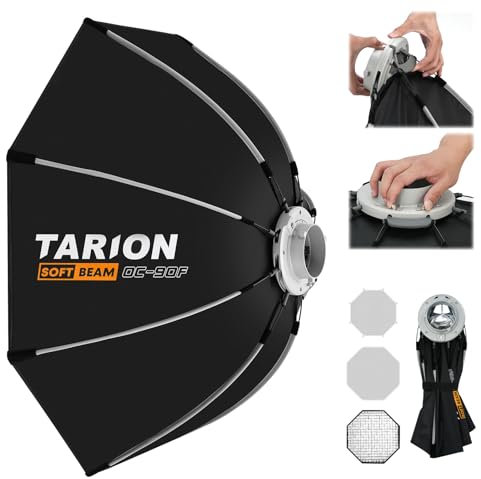 TARION 90cm Quick Release Octagonal Softbox - Foldable Bowens Mount Softbox with Diffusers/Honeycomb Grid/Carrying Bag for Live Streaming, Photography, Videography (Octagonal 90cm)