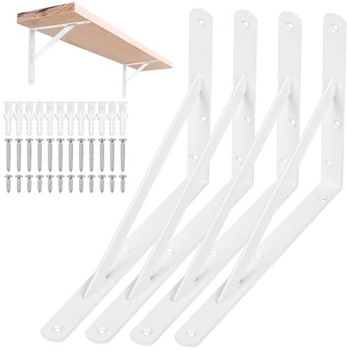 4 Stk weiße Dreieck‑Regalwinkel 280x200x25 mm, Schwerlast‑Wandhalterung | Robuste Winkelträger für die Wandmontage, bieten hohe Tragfähigkeit zur sicheren Befestigung von Regalbrettern