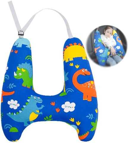 Accmuzzy Coussin de nuque pour enfant en forme de H - Coussin de voyage en forme de H - Coussin de couchage de voiture pour plus de confort et de sécurité - Convient pour tous, design dinosaure
