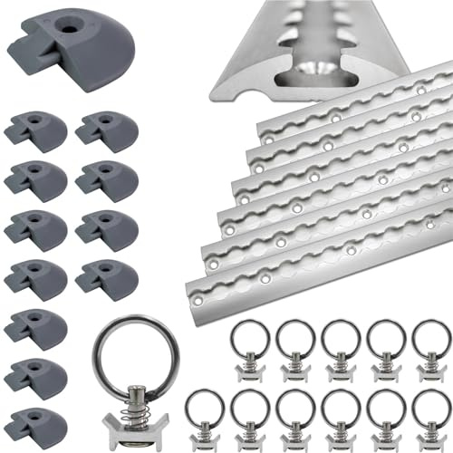 Airlineschiene halbrund Silber eloxiert 6X 1,0 Meter mit 12 Ösen und 12 Endkappen, Alu Zurrschiene robust, hohe Stabilität und Langlebigkeit, Anhänger, PKW, Camper, Wohnmobil