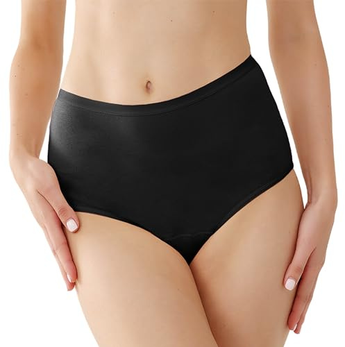 REELINDRY Washable Incontinence Underwear for Women 2 oz Leak Proof Absorbent Briefs for Postpartum Bladder Leakage 1 Pack (Black, 2XL)